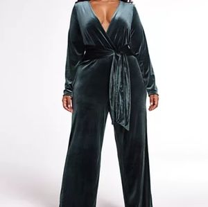 Dark Green Velvet Jumpsuit